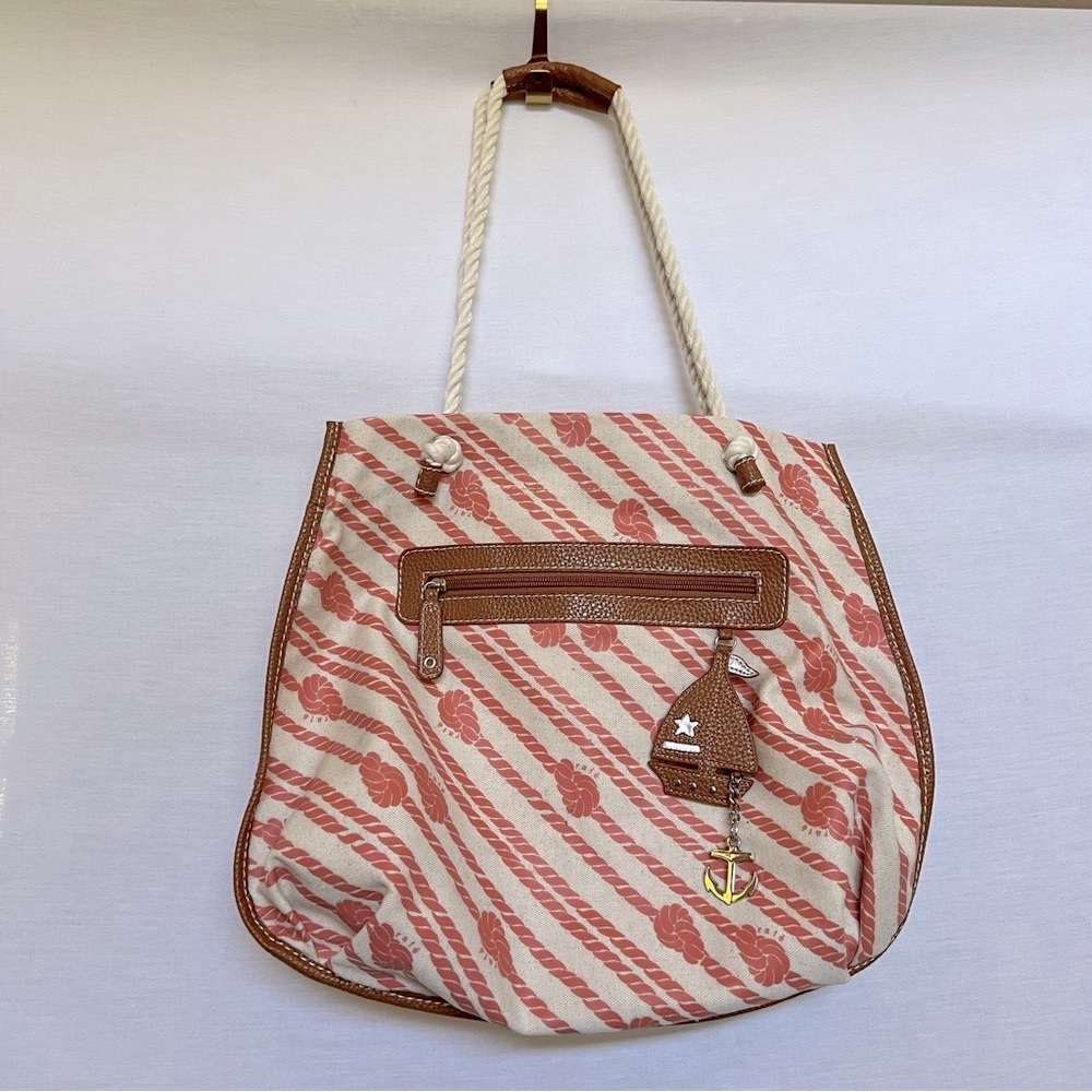 Rafe Stylish Rope Pattern Tote Bag - Cream and Coral